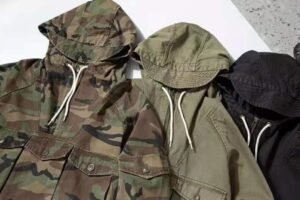 #0246 Multi bag jacket cotton herringbone diagonal gauze fabric field stormsuit style Hooded Jacket 36
