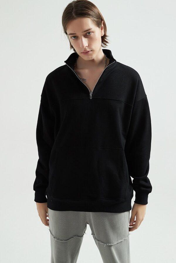 up-zipper front big pocket pure cotton hoodie