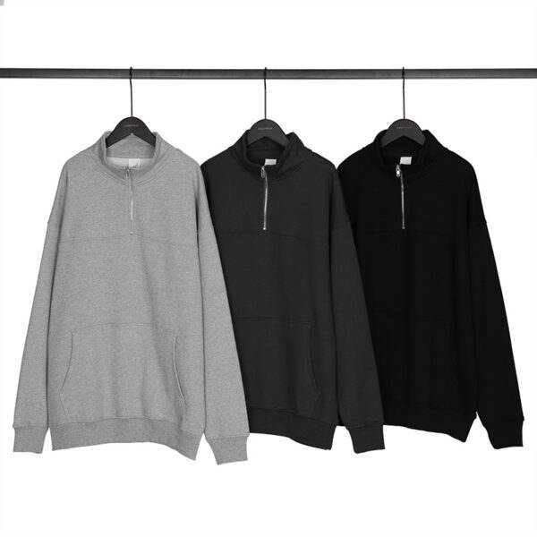 up-zipper front big pocket pure cotton hoodie - Image 7