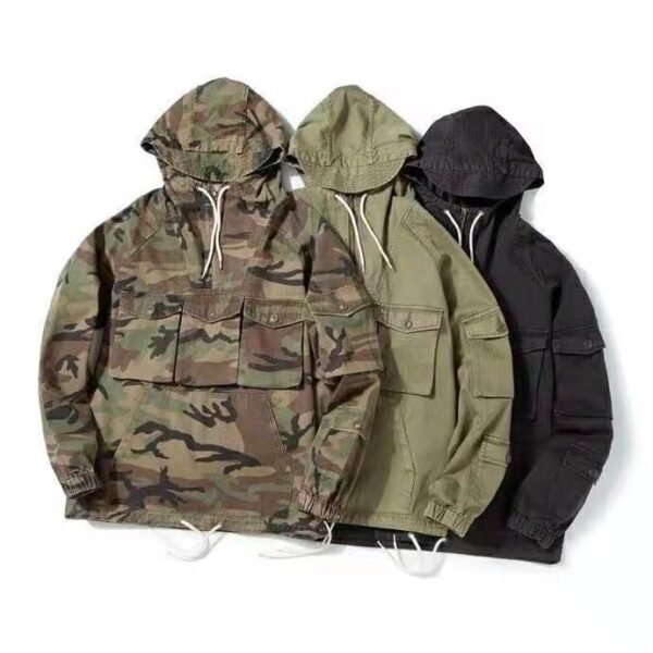 #0246 Multi bag jacket cotton herringbone diagonal gauze fabric field stormsuit style Hooded Jacket 2