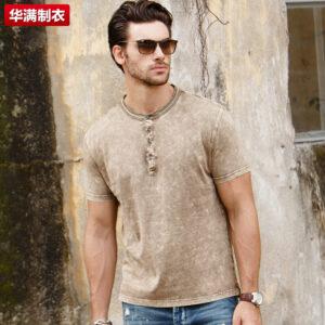 Spring 2019 casual geometric pattern men's short-sleeved T-shirt fashion trendy slim type letter short-sleeve wholesale