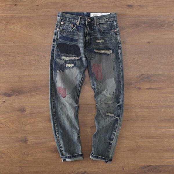 Autumn/Winter New American Vintage Click Yalu Street Patch Men's Jeans Pants A68-229