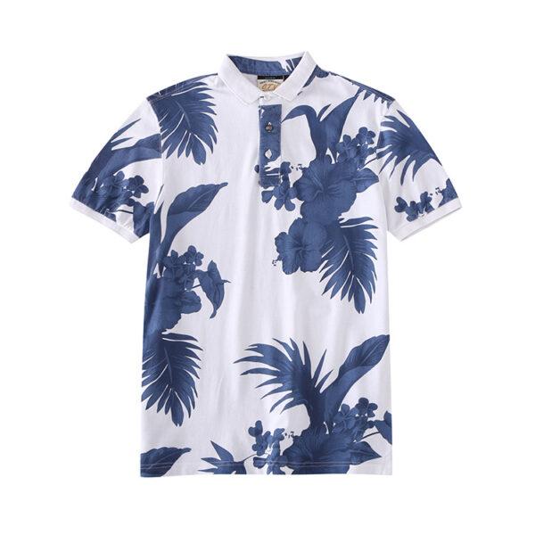 Spring and summer new American retro wash to do old flower shirt men's turn collar short-sleeved T-shirt POLO shirt V259