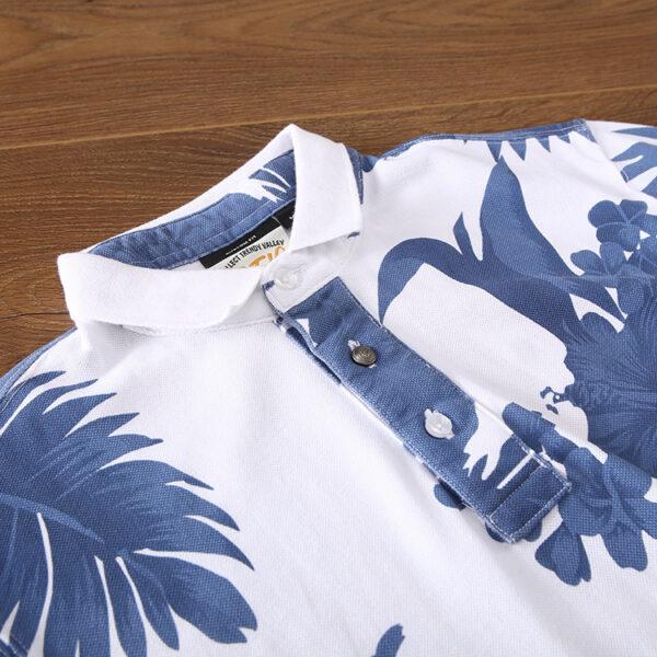 Spring and summer new American retro wash to do old flower shirt men's turn collar short-sleeved T-shirt POLO shirt V259
