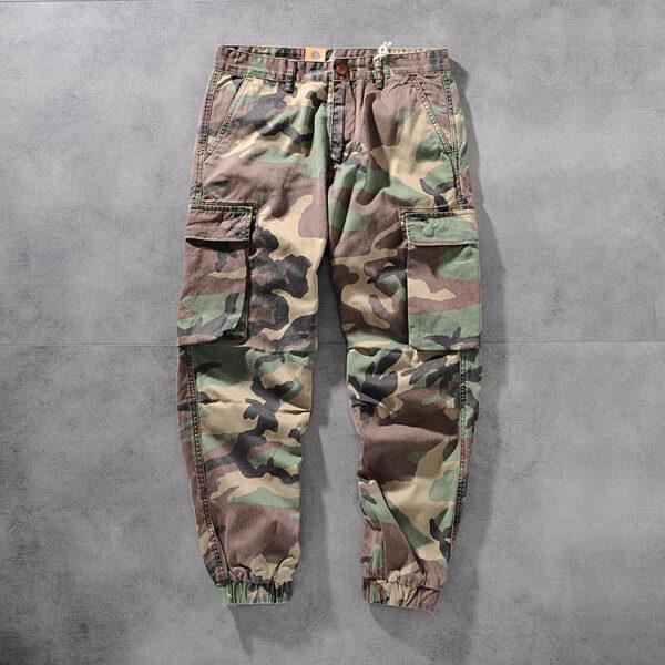 Europe and the United States foreign trade original single cotton washing multi-bag work clothes tie feet men's camouflage casual pants A109-8019