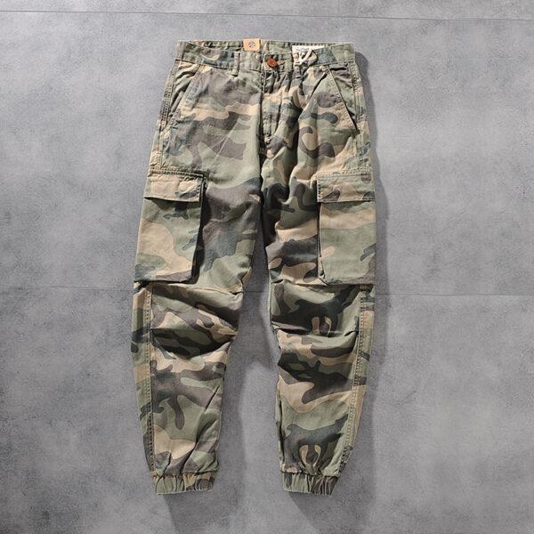 Europe and the United States foreign trade original single cotton washing multi-bag work clothes tie feet men's camouflage casual pants A109-8019