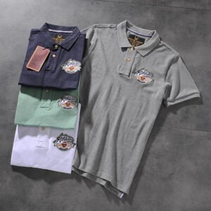 Modern banner American minimalist 100 simple embroidered wash men's turn collar short-sleeved POLO shirt M704