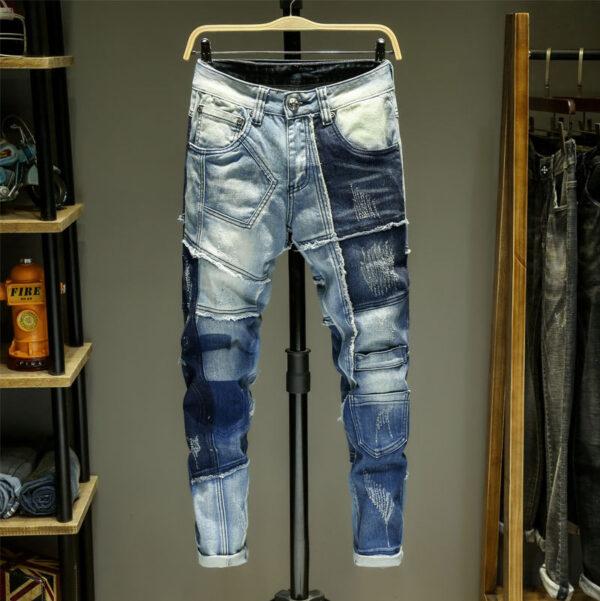 New retro European and American foreign trade jeans men's tide brand casual patch cloth wash small feet straight pants men