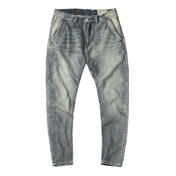 European station foreign trade American casual retro sand wash white do old jeans men a straight-up pants man
