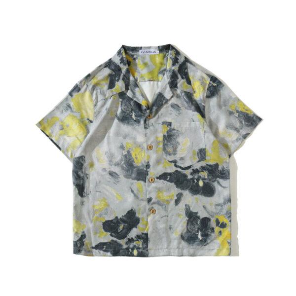 Summer vintage oil painting full of printed shirt men's and women's trend Hong Kong style Hawaiian design sense couple short-sleeved shirt tide