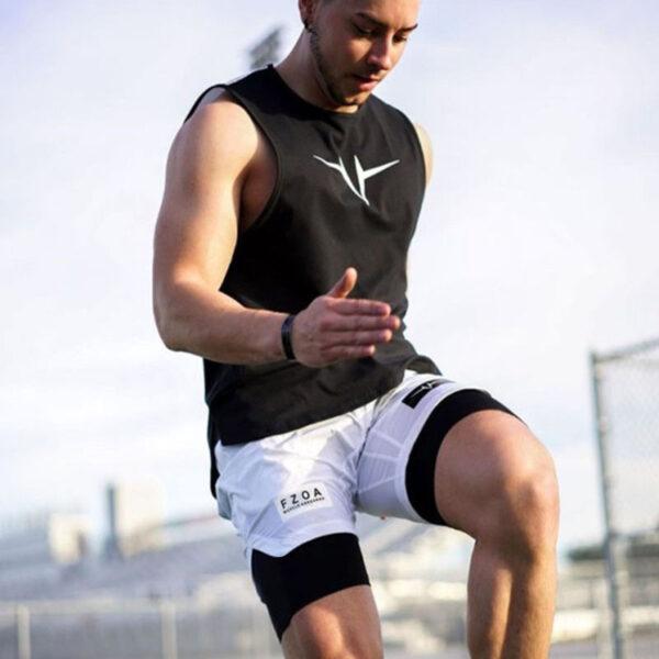 Europe and the United States cross-border summer fitness clothing men's running casual vest double-layered shorts two-piece training sportswear bodysuit suit