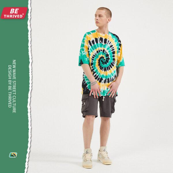 BE men's wear | ummer new three-color vortex psychedelic tie dyed short-sleeved high street European and American ins tide brand T-shirt men