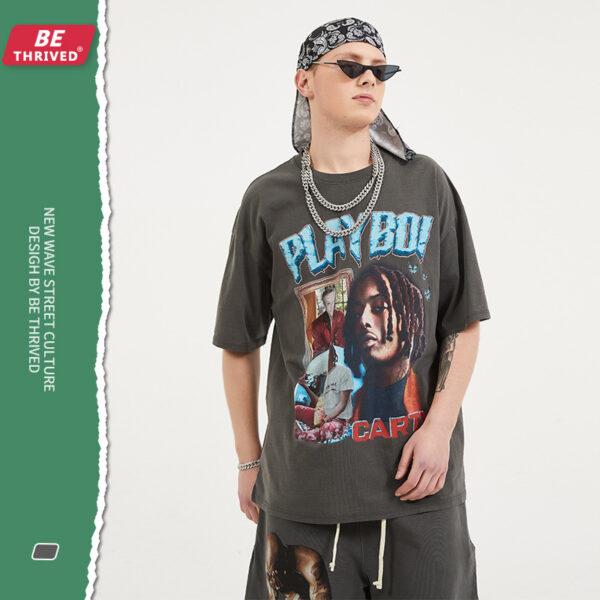 BE menswear | 2021 summer new do old gang rap print short-sleeved European and American style hip-hop high street tide T-shirt