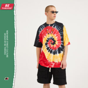 BE menswear | spring/summer new multi-color vortex dyed short-sleeved vibe wind high street hip-hop loose-fitting T-shirt