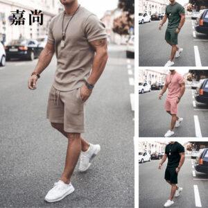 Foreign trade summer cross-border explosion of European short-sleeved shorts two-piece sports casual men's suit