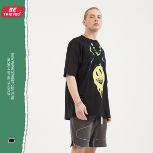 BE menswear |pring/summer Europe and the United States death smiley face printed loose short-sleeved niche dark wind high street tide T-shirt