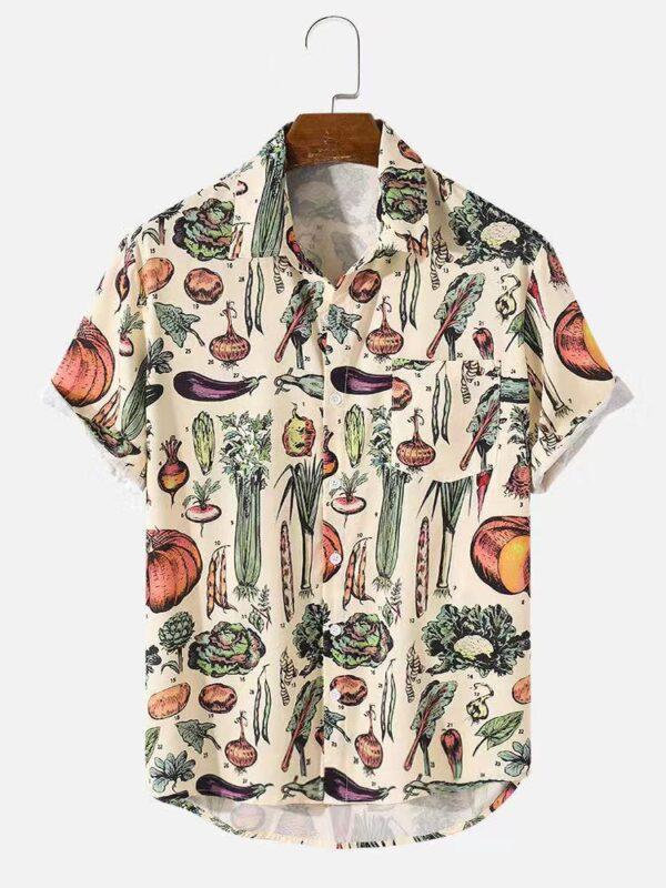 Cross-border e-commerce independent station Amazon express sales of foreign trade men's open chest vegetables and fruit shirt short sleeves