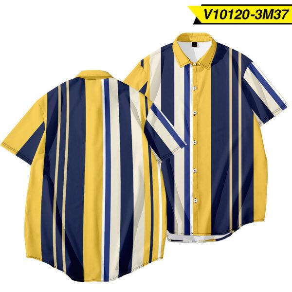 creative striped 3D men's casual loose-fitting short-sleeved men's fashion shirt young students