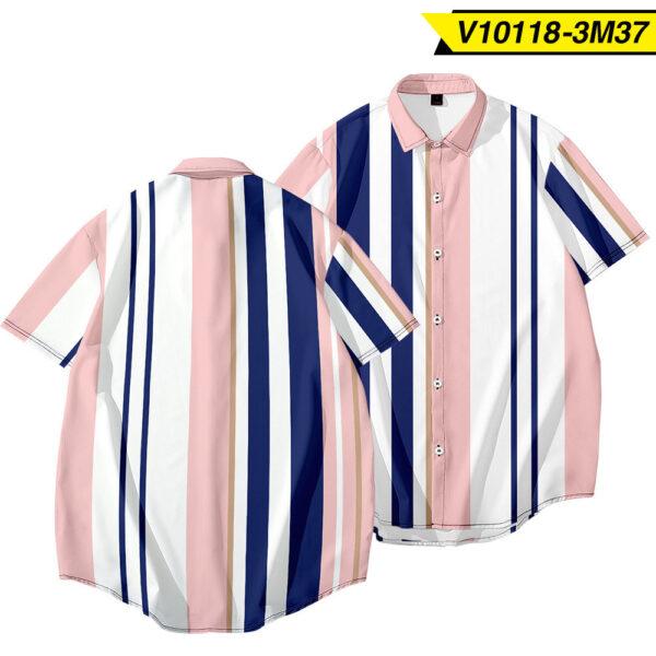 creative striped 3D men's casual loose-fitting short-sleeved men's fashion shirt young students