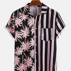 men's coconut print stripes stitch casual holiday twists and turns of the shirt