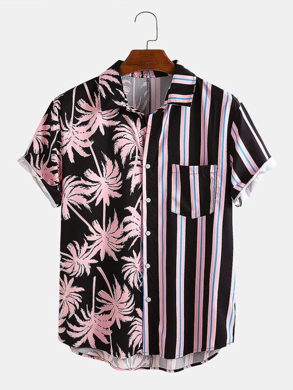 men's coconut print stripes stitch casual holiday twists and turns of the shirt