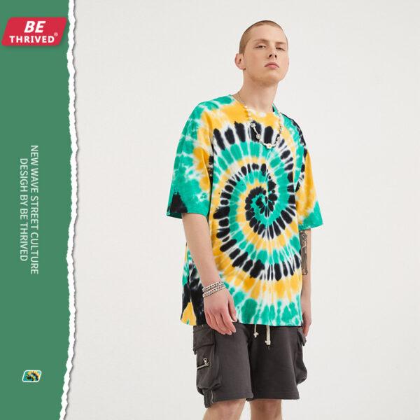 BE men's wear | ummer new three-color vortex psychedelic tie dyed short-sleeved high street European and American ins tide brand T-shirt men