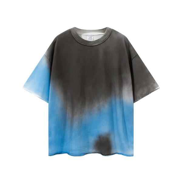 Spring/summer new spray-stained off-the-shoulder loose-sleeved lazy high street T-shirt shorts set (1331)