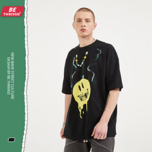 BE menswear |pring/summer Europe and the United States death smiley face printed loose short-sleeved niche dark wind high street tide T-shirt