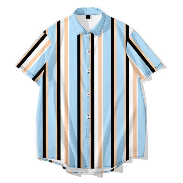 creative striped 3D men's casual loose-fitting short-sleeved men's fashion shirt young students
