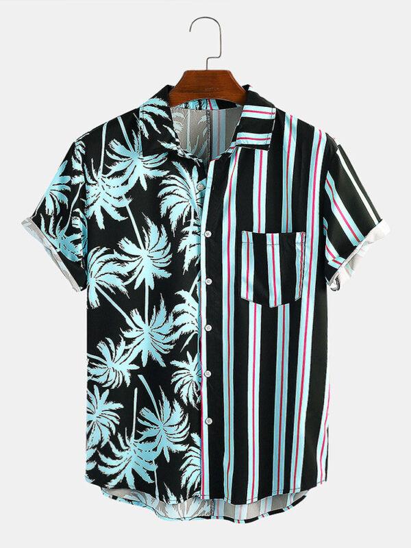 men's coconut print stripes stitch casual holiday twists and turns of the shirt