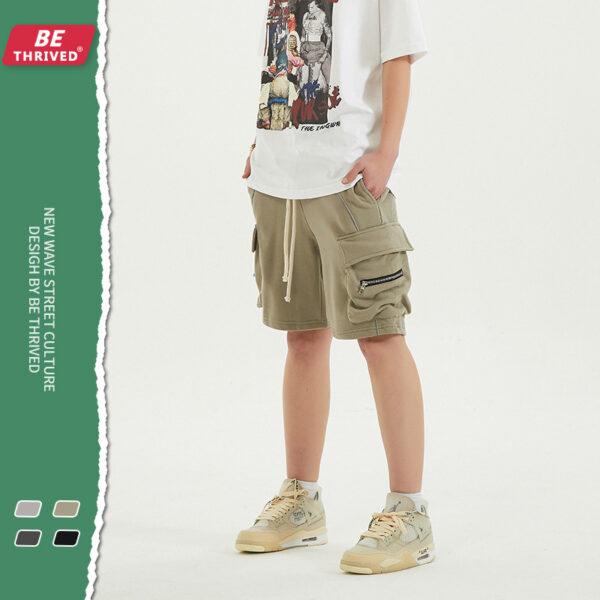 BE men's wear | 2021 summer European and American reflective strip work bag shorts function high street trend card rest five-point pants