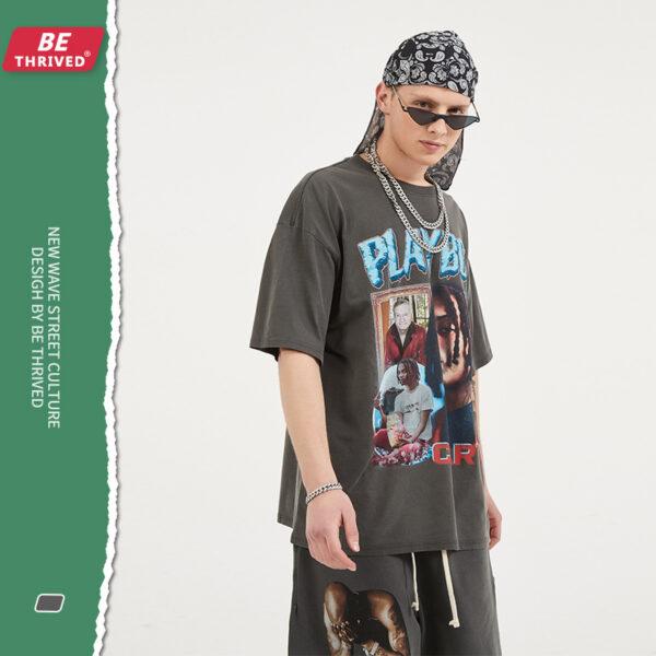 BE menswear | 2021 summer new do old gang rap print short-sleeved European and American style hip-hop high street tide T-shirt