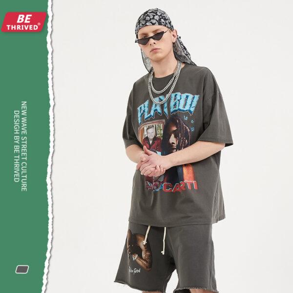 BE menswear | 2021 summer new do old gang rap print short-sleeved European and American style hip-hop high street tide T-shirt