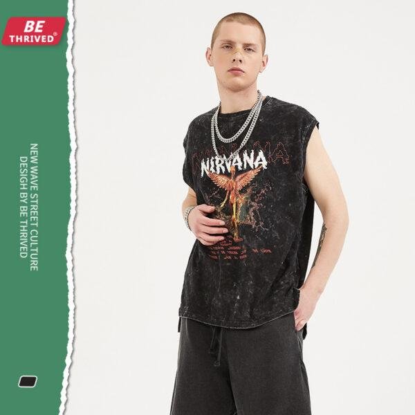 BE menswear | summer remake of the old open fork death goddess printed vest high street retro tide card sleeveless tee