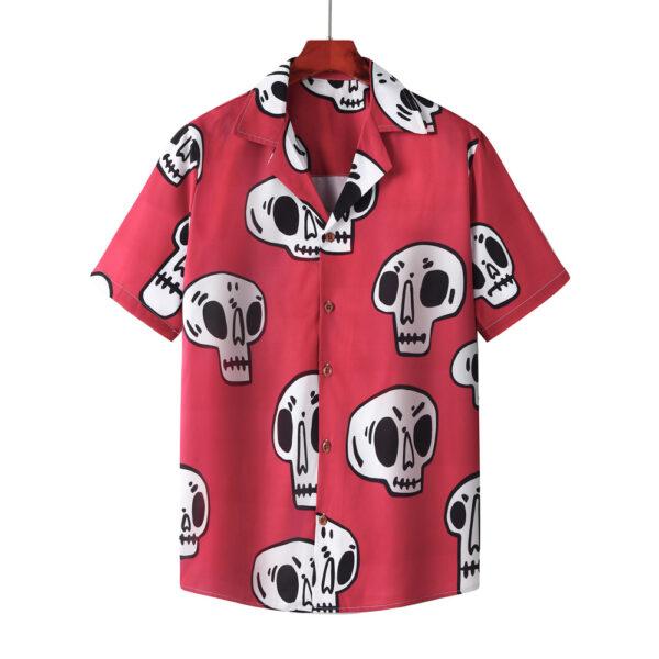 Pick up | Spring/Summer European and American Skeleton Flower Shirt Cross-border printed beach cardigan short sleeves men and women 102