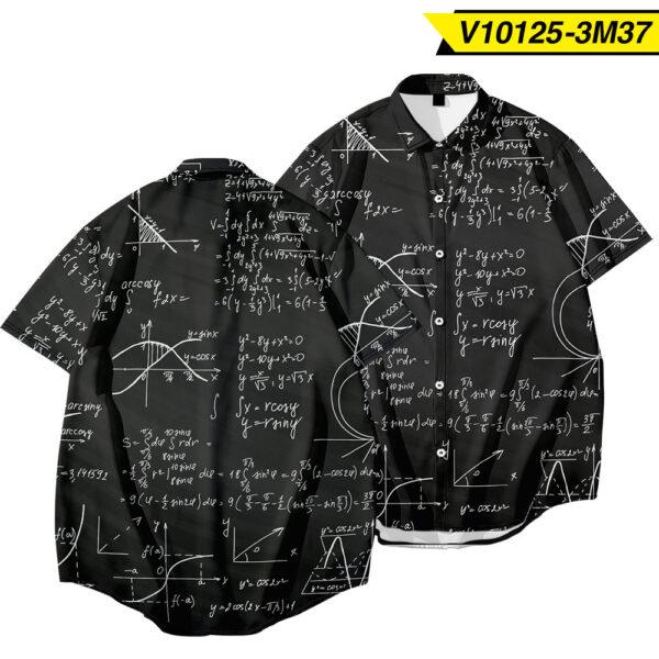 Menswear Math Formula Digital Print Casual Slim Short Sleeve Shirt Supports Customization