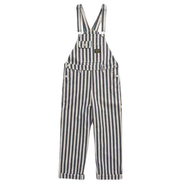 Vinage Aramco workwear denim strappy men's vintage tannin navy blue-and-white striped wide-legged jumpsuit